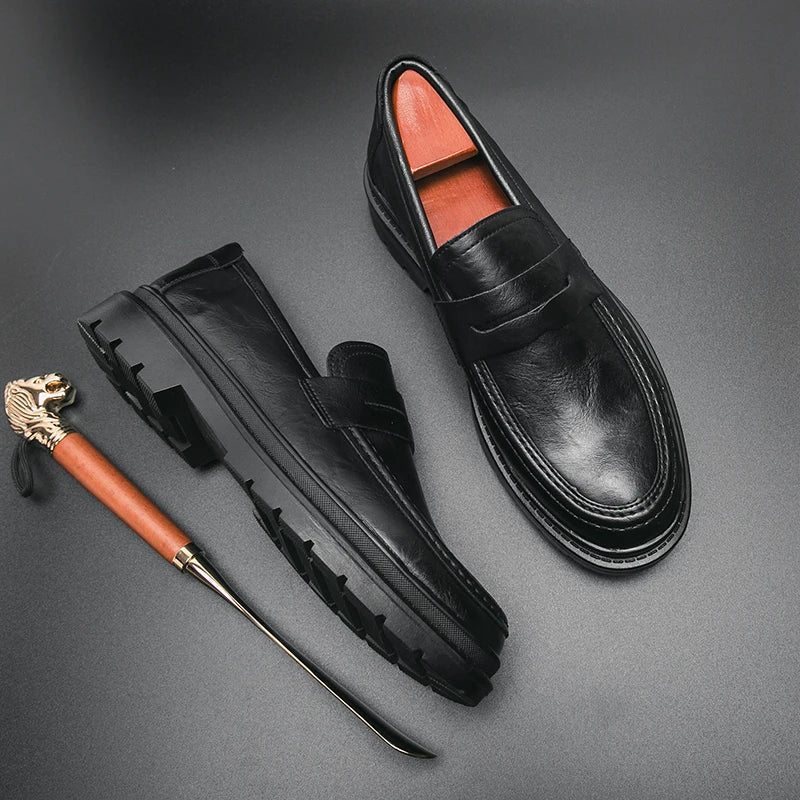 Tassel Loafers Men Platform Thick-soled Formal Business Shoes Slip-on Comfortable Mens Leather Wedding Casual Shoes Oxford Shoes