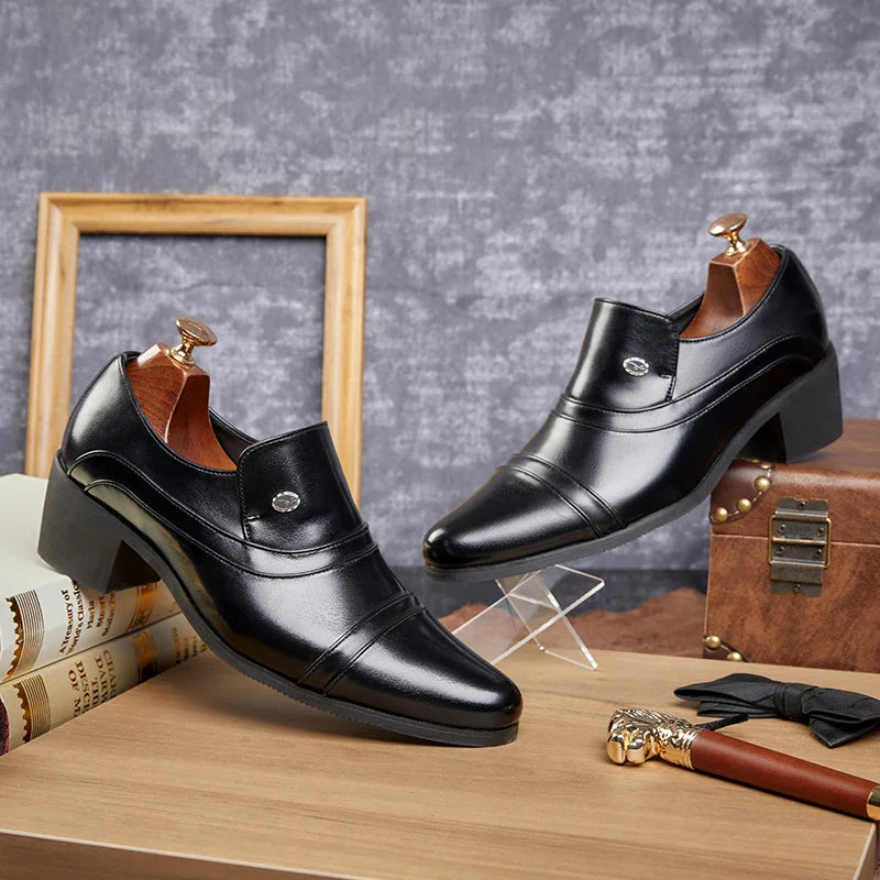 Men Business Formal Height Increasing Leather Shoes Classic Retro Elevated Loafers Lift Dress Shoes for Wedding Banquet Office
