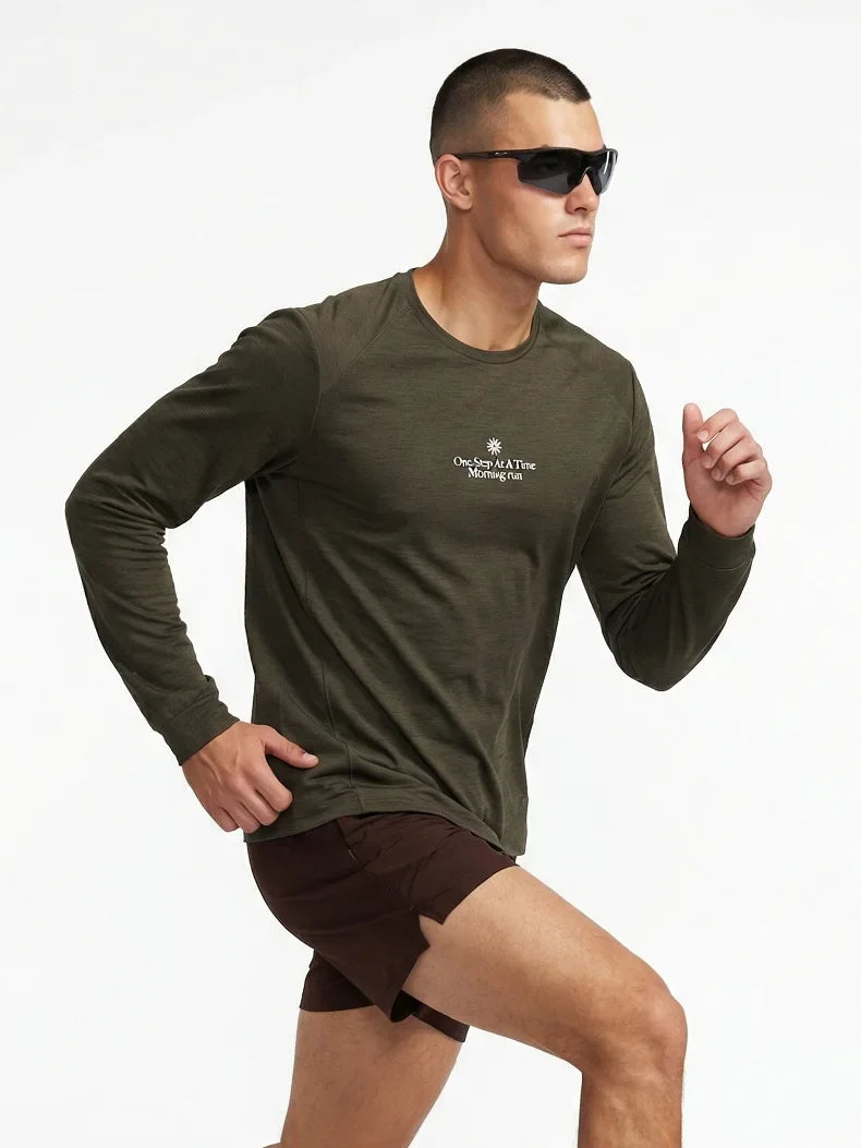 Men's Long Sleeve Quick Dry Sports T-Shirt Moisture Wicking Gym Fitness Top Outdoor Running Hiking Activewear Workout Tee