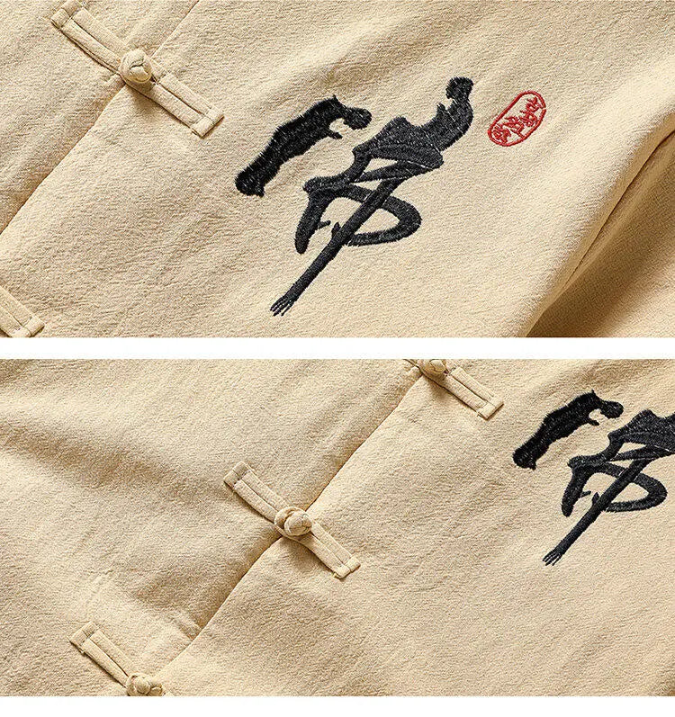 Summer Chinese style Shirts + Pants Dragon Embroried 100% Cotton linen Sportswear Men's Casual Sets Male Fashion Chinese style