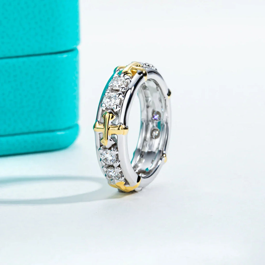 3mm D Color Moissanite Cross Eternity Ring 925 Sterling Silver Color Separation Wedding Band Ring Jewelry Wholesale