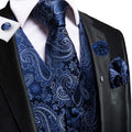 Luxury Mens Vests Black Gold Floral Jacquard Waistcoat Tie Hanky Cufflinks Brooch Set for Men Suit Wedding Office XL