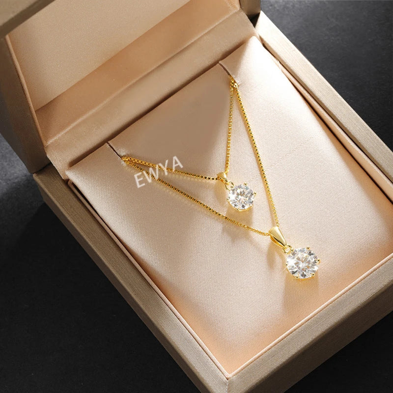 1 2 Carat Real Moissanite Pendant Necklace For Women 6 Prong 100% 925 Sterling Silver Wedding Party Bridal Fine Jewelry