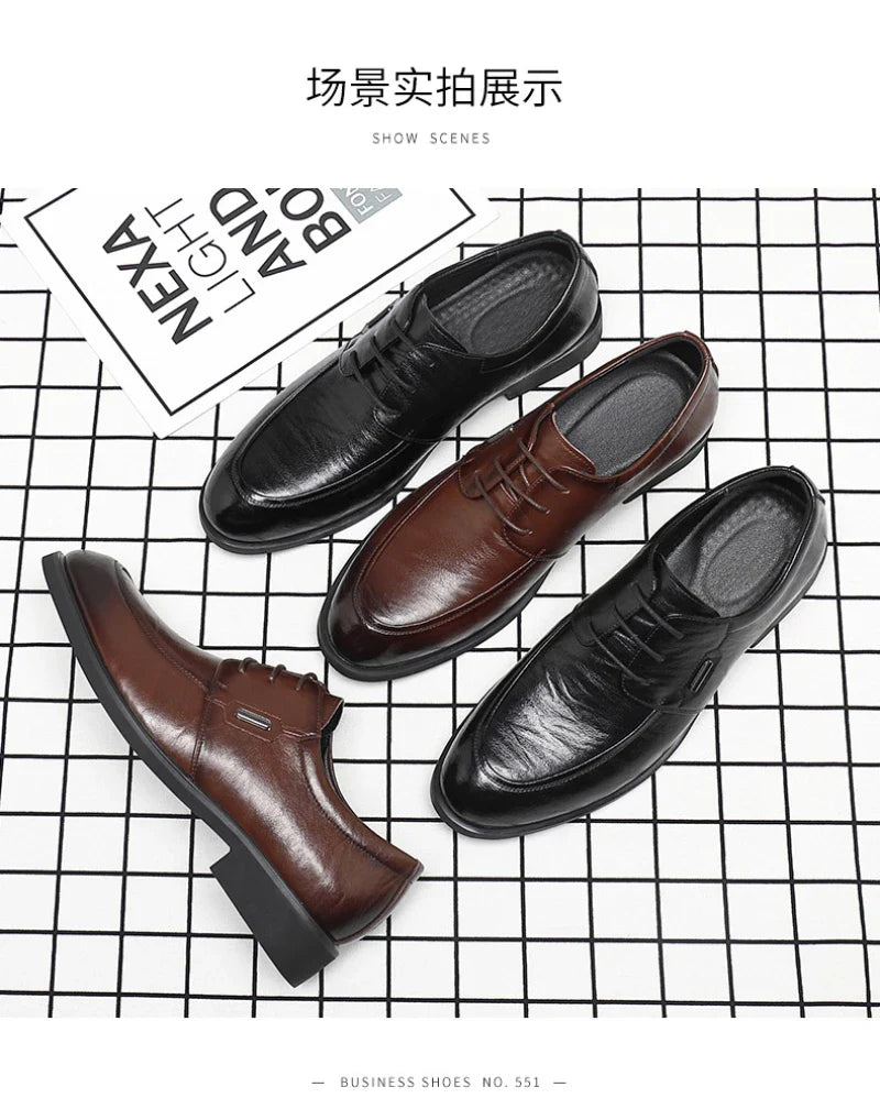 Brown Leather Dress Shoes British Style Lace Up Formal Business Footwear Groom Wedding Shoes Low Top Comfortable Office Shoes