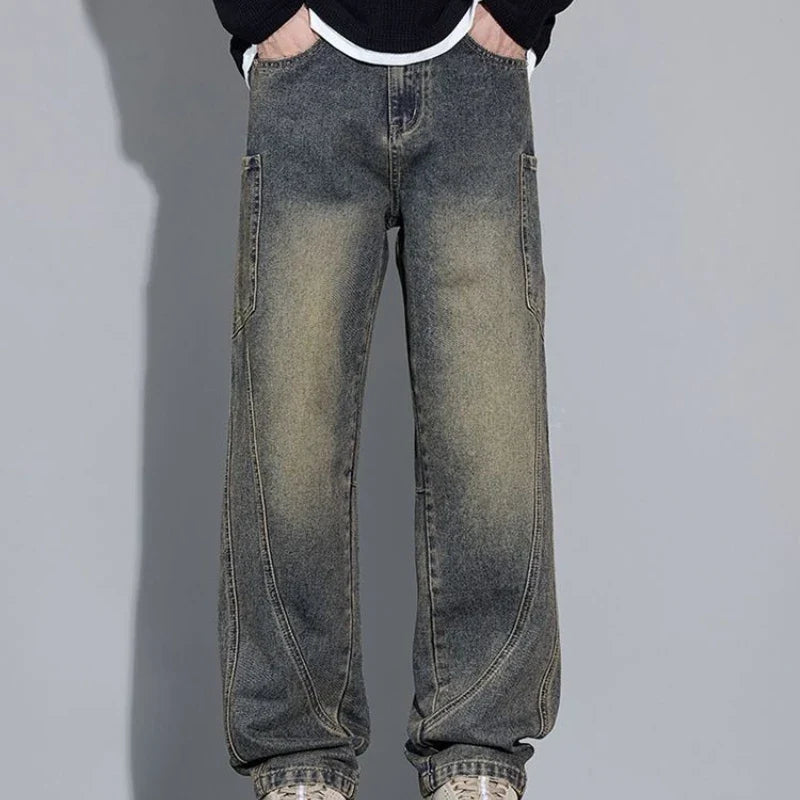 Men's Autumn and Winter New American Style Trendy Jeans with Straight Pockets and Versatile Blue Jeans in Three Colors To Choose