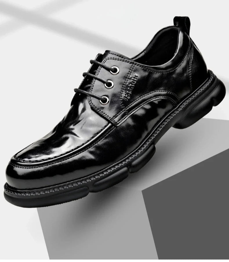 Summer Hallow Cow Leather Shoes for Men Fashion Casual Black New Designer Dress Shoes Male Lace Breathable Platform Shoes Man