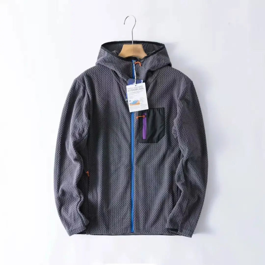 Wave Pattern Fleece Lined Hooded Zip-up Jacket/Sweatshirt: Warm & Outdoor-Ready  Ideal for Couples Hooded Sweatshirt