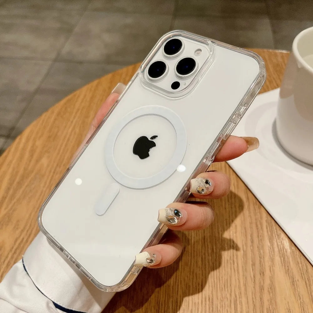 Luxury Clear Magnetic Case for MagSafe for iPhone 16 Plus 16 Pro Max Case With Camera Touch Buttons Case Wireless Charging Cover
