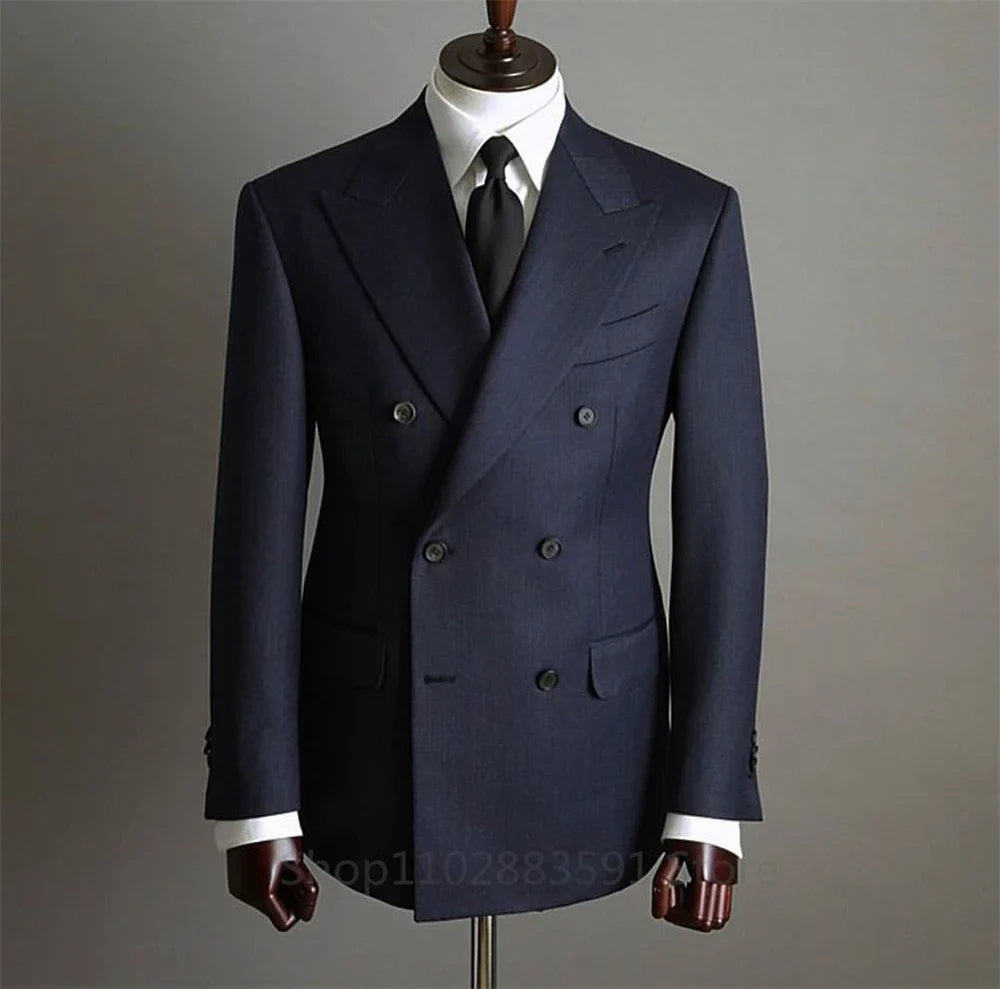 Fashion 2 Pieces Blazer Pants Men Suits Double Breasted Buttons Peaked Lapel Formal Party Wedding Groom Tuxedo （Jacket+Pants））