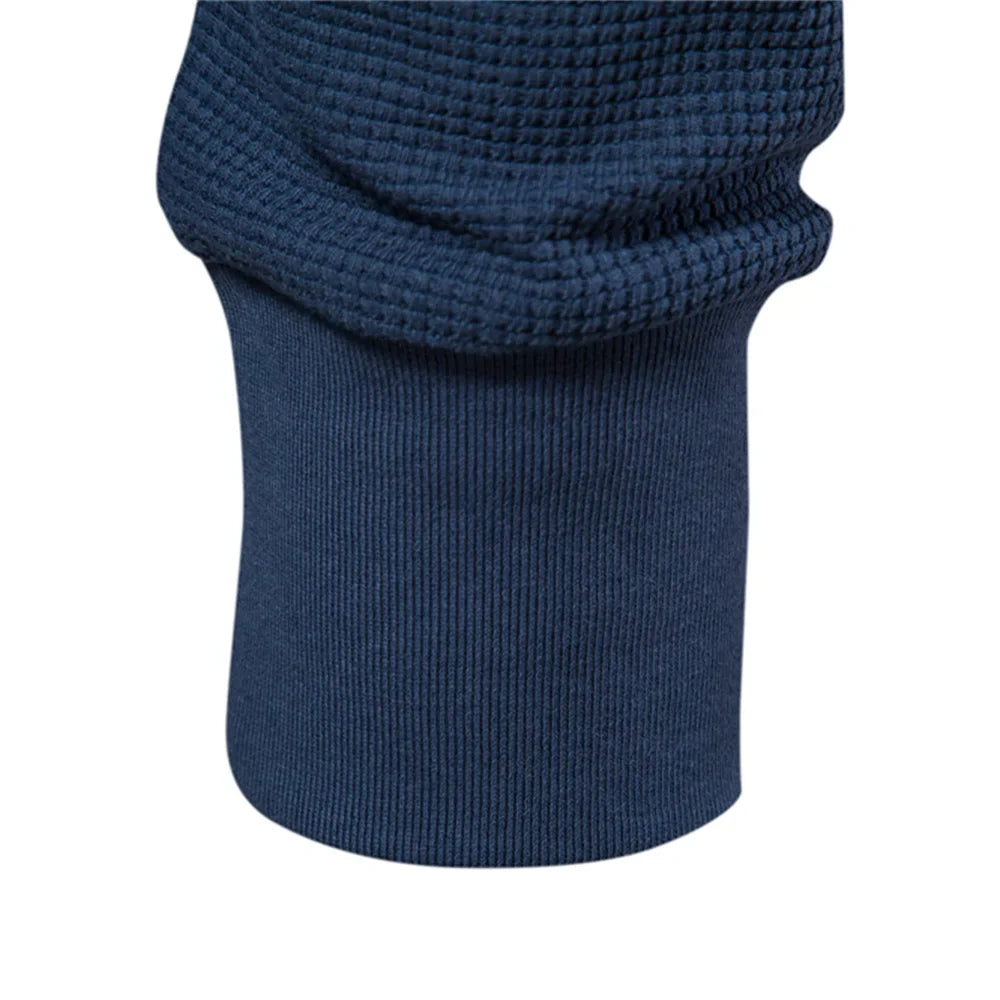 Waffle Cotton Solid Color Men Tshirts Single Pocket Long Sleeve Tee Shirts for Men New Spring Basic Breathable Tops Men