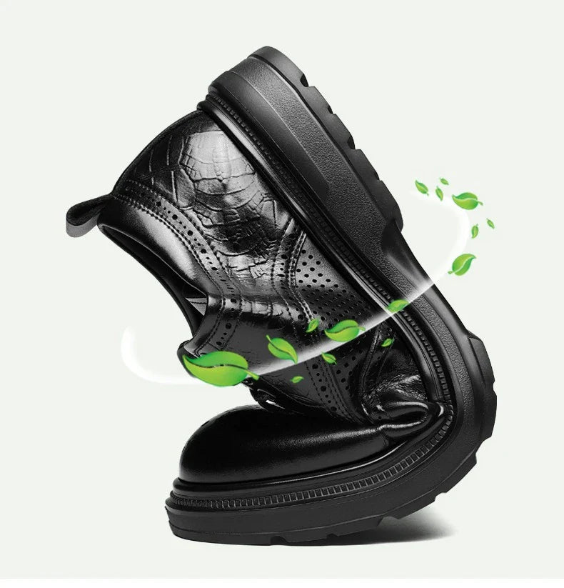 2026 Summer New Men's Cow Leather Oxford Shoes Hollow Out Formal Business Dress Shoes Male Non-slip Fashion Platform Shoe Man