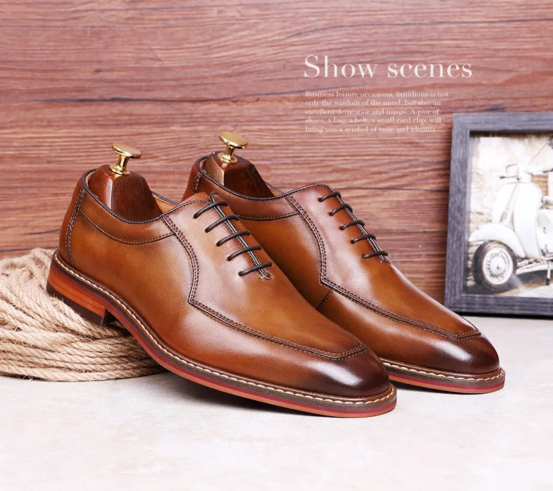 Dress Shoes Men Italian Style Genuine Leather Men's Wedding Shoes Lace Up Formal Gentleman Shoes Party Office High Heel
