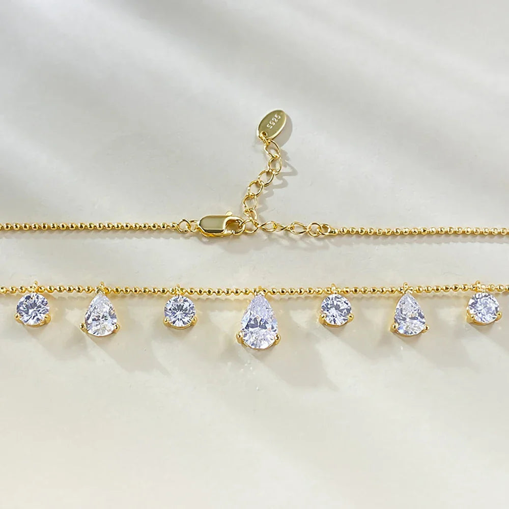 4.3Cttw Round/Waterdrop Moissanite Diamond Necklaces for Women 925 Sterling Silver Stacking NeckChain Choker with Certificate