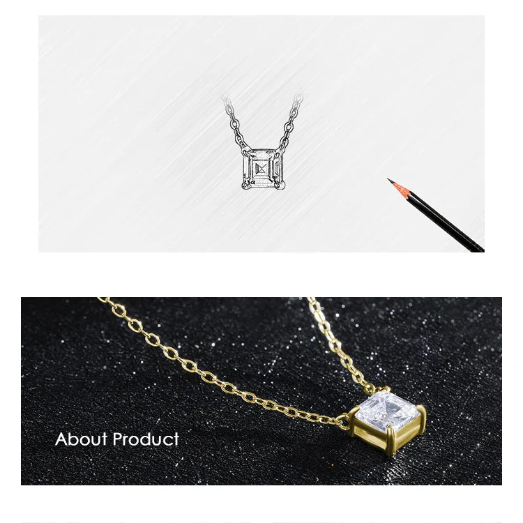 Real 925 Sterling Silver Square Emerald cut Clear CZ Classic Necklace Pendant For Women Wedding Charm Fine Jewelry 2020