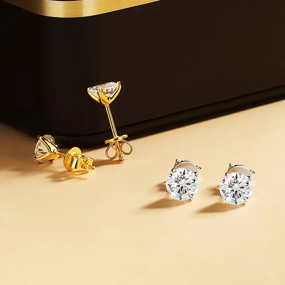 0.2-5ct Moissanite Stud Earring for Women Men Round D Color Diamond 925 Sterling Silver 18K Gold Plated Jewelry with Certificate