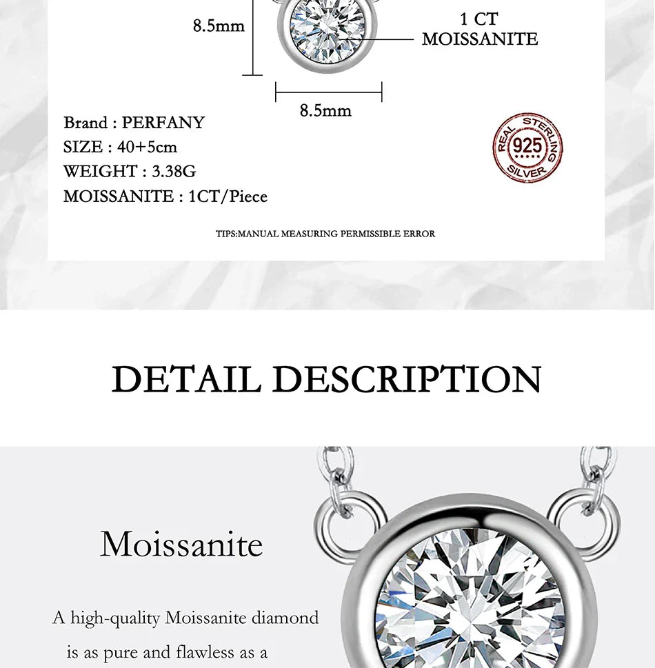 0.5/1CT Moissanite Necklace for Women S925 Pure Silver Bubble Round Diamond Pendant Fashion Jewelry Party Gift