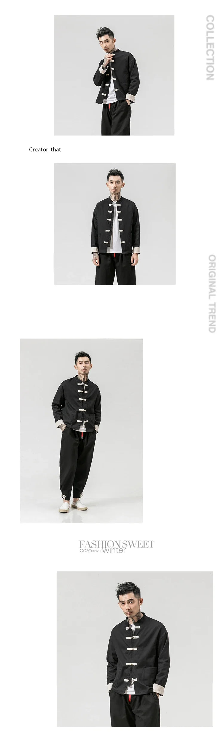 Kung Fu Coat Man Chinese Traditional Retro Autmn Long Sleeve Tang Suit Mandarin Collar Buckle Jacket Men Oriental Cotton Shirt