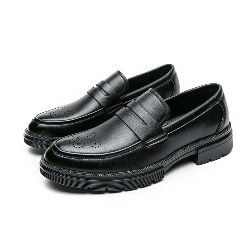 Spring Luxury Thick soled Casual Shoes Men's Black Penny loafers men Brown Business Office Dress Shoes for Mentênis masculino