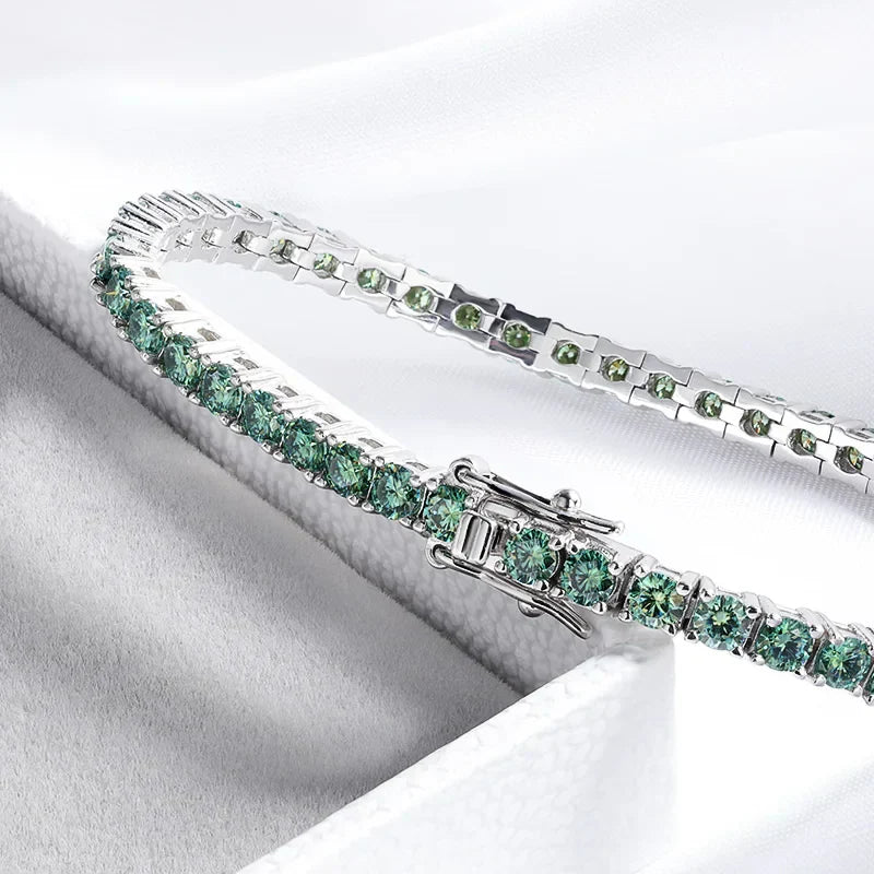 3/4mm GRA Certified Full Green Moissanite Tennis Bracelet for Women 18K Plated Lab Diamond 925 Silver Bracelet Men