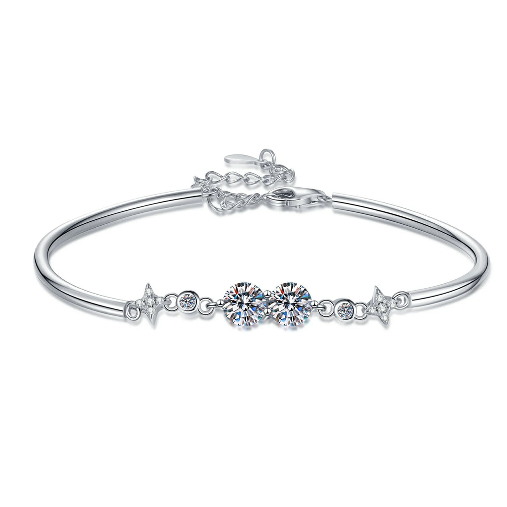 Lucky Clover GRA Certified 0.4cttw Moissanite Diamond Link Bracelet for Women 925 Silver Hand Chain Adjustable Bracelets