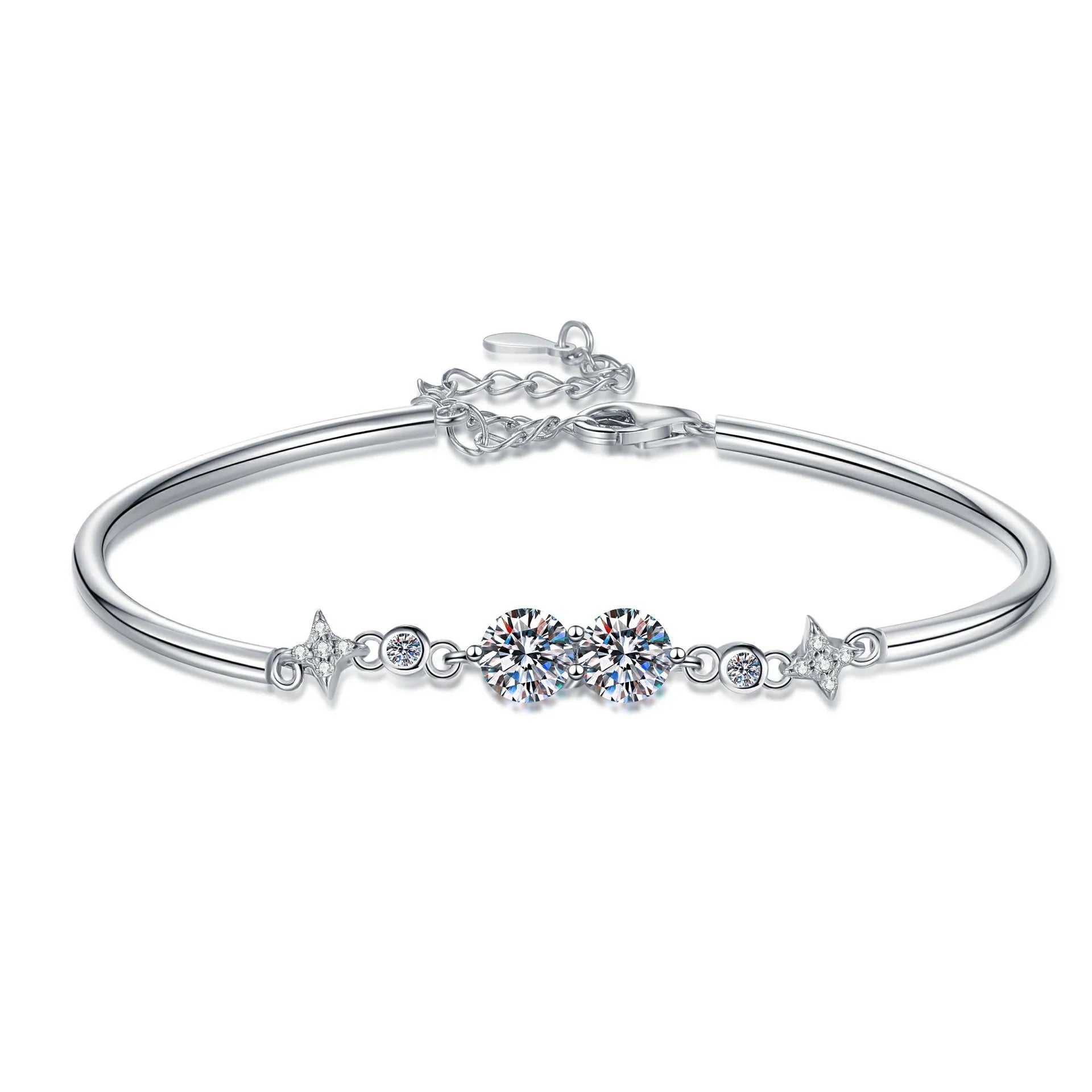 Lucky Clover GRA Certified 0.4cttw Moissanite Diamond Link Bracelet for Women 925 Silver Hand Chain Adjustable Bracelets