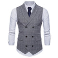 New Men's Checkered Vest, Male Casual Business Suit Vest, Plus Size British-Style  Four Seasons Double Breasted Slim Fit Vest