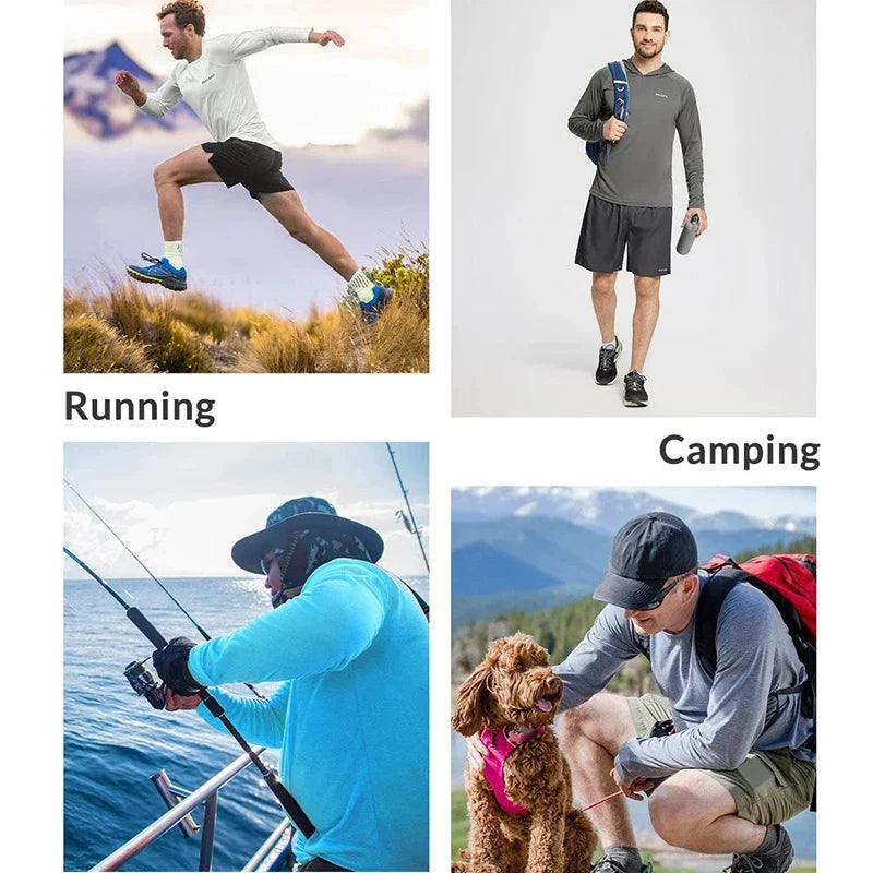 Sun Protection T-Shirt Hoodie Men's UPF50+ Sun Protection Long Sleeve T-Shirt Quick Dry Breathable Hiking Sunscreen Fishing Wear