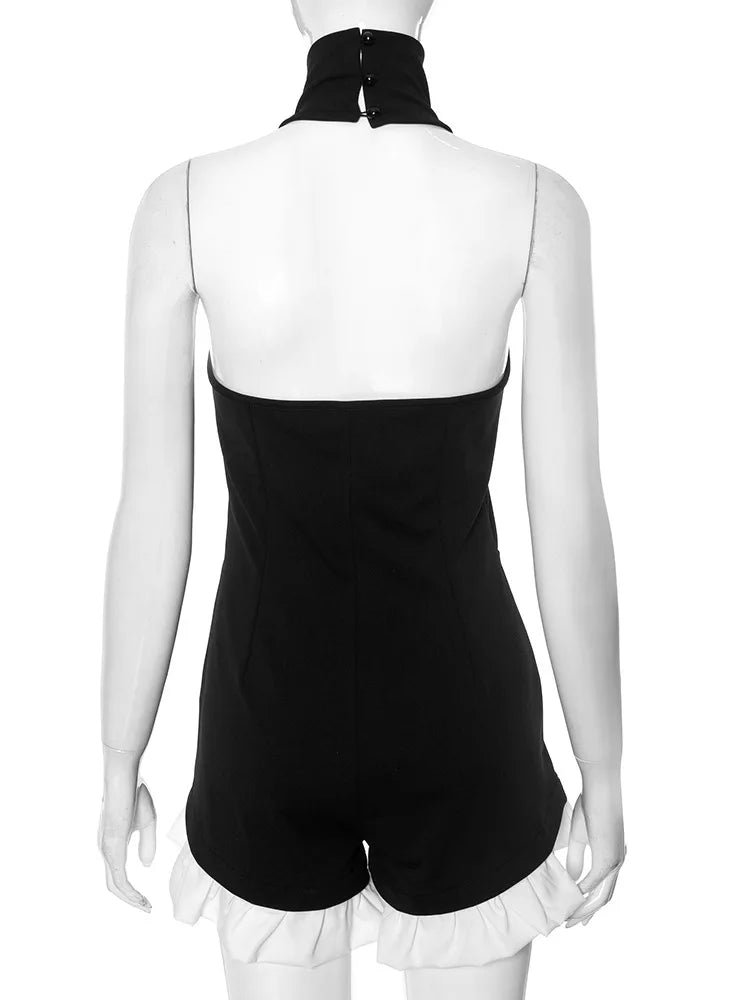 Tossy Ruffled Patchwork Sexy Rompers Female Patchwork Off-Shoulder High Waist Contrast Summer 2025 Women's Jumpsuit Bodysuits