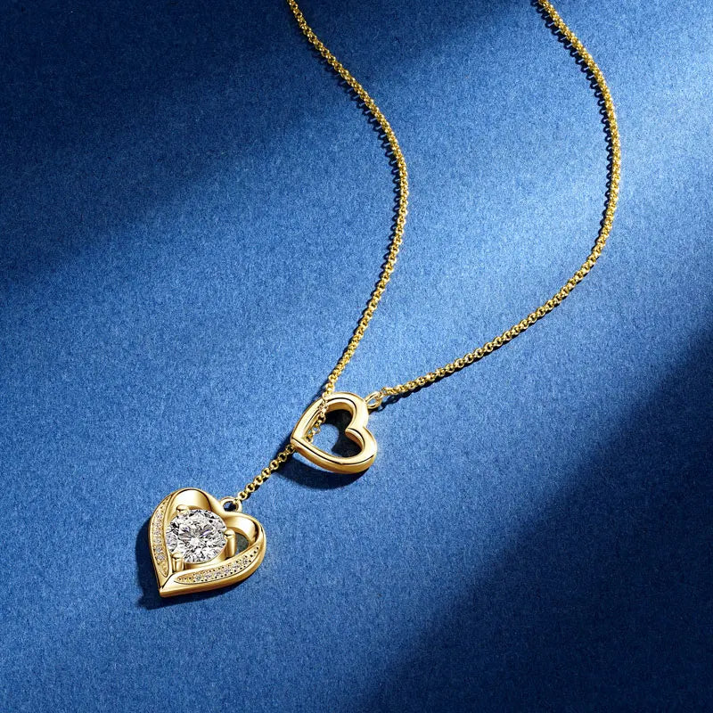 Round Moissanite Y-shape Lariat Cross Heart Infinite Pendant Necklace Chain for Women 925 Sterling Silver Jewelry Gifts