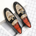 Men's Sequined Leather Dress Shoes – Shiny Formal Party Footwear, Black/Gold, EU 40–47