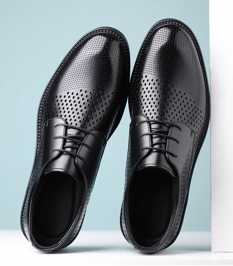 Summer Hollow Out Breathable Men Height Increasing Oxford Shoes 8/10CM Formal Business Dress Wedding Party Elevated Leather Shoe