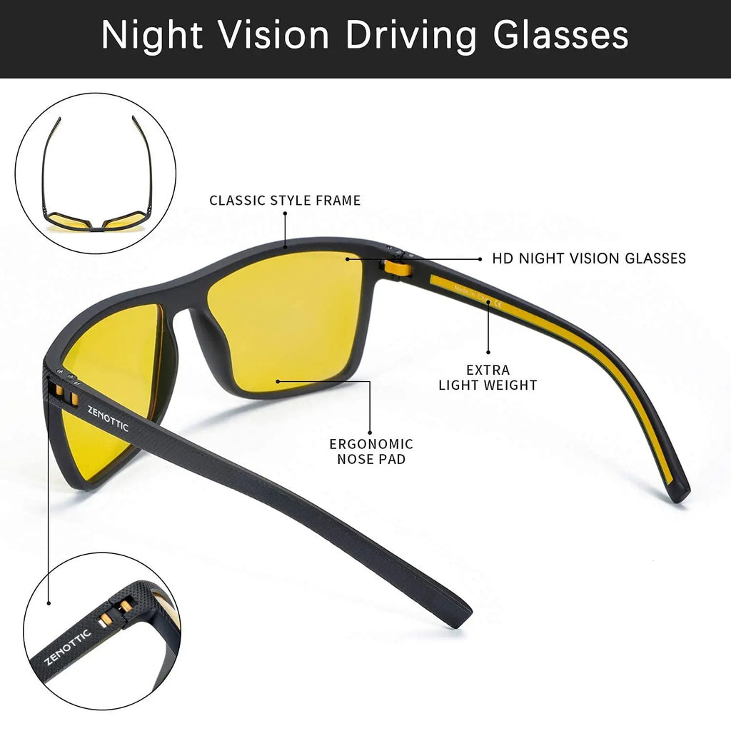 Retro Polarized Sunglasses for Men Lightweight TR90 Frame UV400 Protection Square Sun Glasses Night Vision Goggles