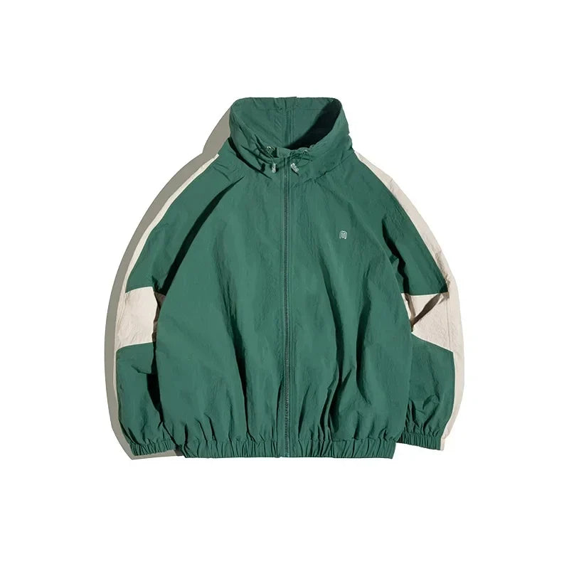 Casual Detachable Double Zipper Patchwork Jackets Stand-up Collar Loose Fit Letter Jacket For Men's Spring and Fall Coat