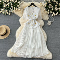 Designer Summer Pleated Chiffon Lace Long Dress