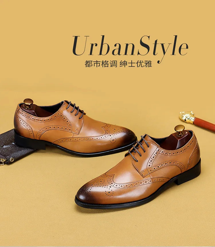 New Men Dress Handmade Shoes Genuine Leather Male Oxford Italian Classic Vintage Lace-up Men's Brogue Shoes Oxford