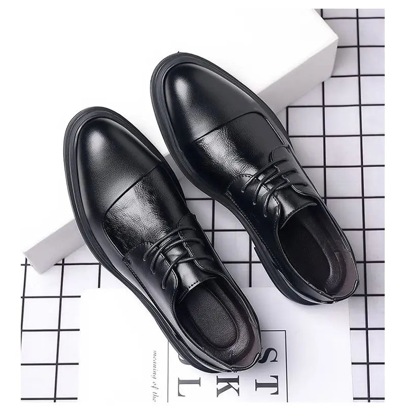 Men's Genuine Leather Oxfords Pointed Toe Lace Up Dress Shoes British Style Business Wedding Casual Footwear for Spring Autumn