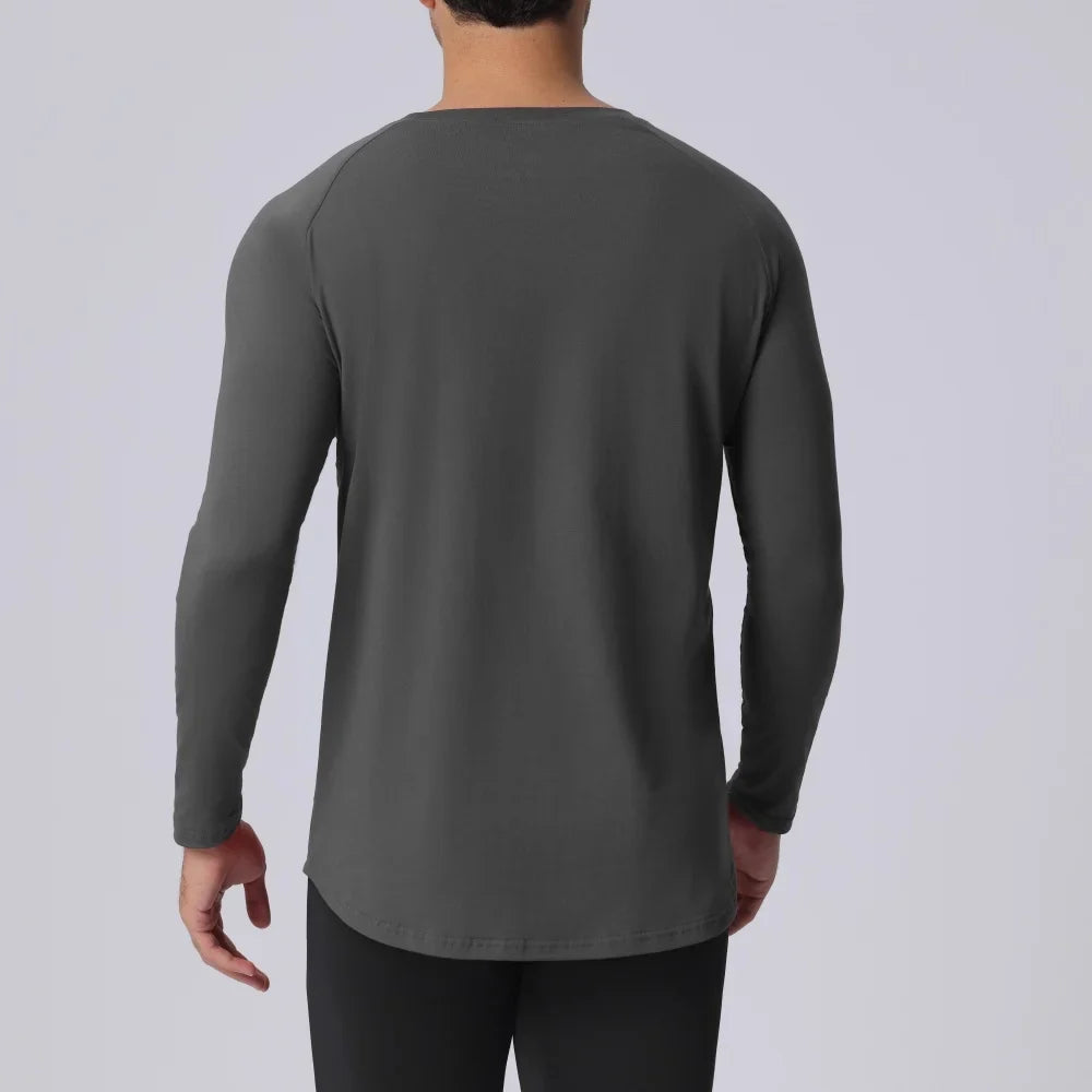 Plain Spring Autunm Cotton Long Sleeve T-shirts Gym Clothing Bodybuilding Fitness Clothing Mens Casual Slim Fit Sports Shirts