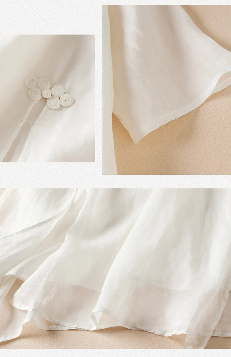 Summer New Hemp Dr Embroidered round Ne Five-Quarter Sve Fairy Beautiful Long Women's Dr New Chinese Sle