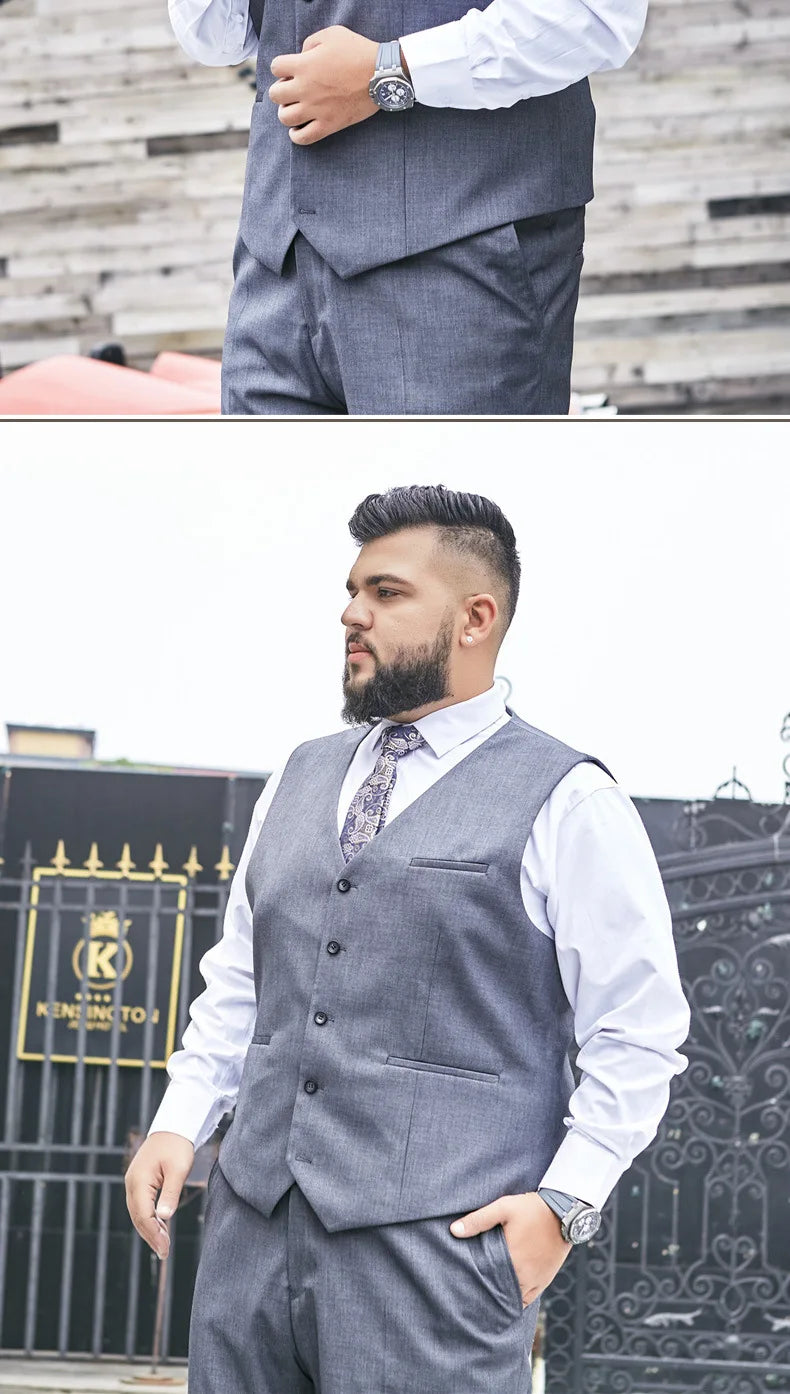 New Plus Size Black Suit Vest Men Solid Color Single Breasted Waistcoat For Host Groom Groomsmen Grey Black Navy Waist Coat 9XL
