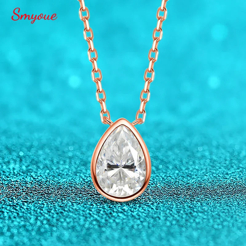 Certified 1-3CT Pear Cut Moissanite Necklaces for Women Chain Lab Diamond Pendant Birthday Gift 925 Sterling Silver 100%
