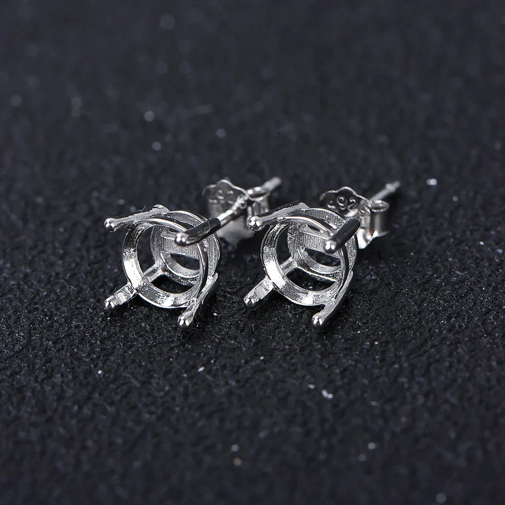 925 Silver 4-Claw Earring Settings 4mm-10mm Round Stone Holders DIY Jewelry Findings for Handcraft Earring Making
