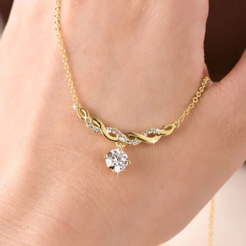 Sparkling 6.5MM Moissanite Necklace 14K Gold Filled Infinity Pendant Necklaces for Women Valentine's Day Jewelry Gift