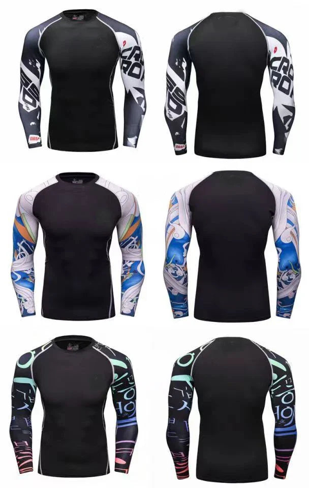 Men Long Sleeve Compression Athletic Workout Shirt Water Sports UPF 50+ Rash Guard High Quality Jiu Jitsu Gi BJJ Top