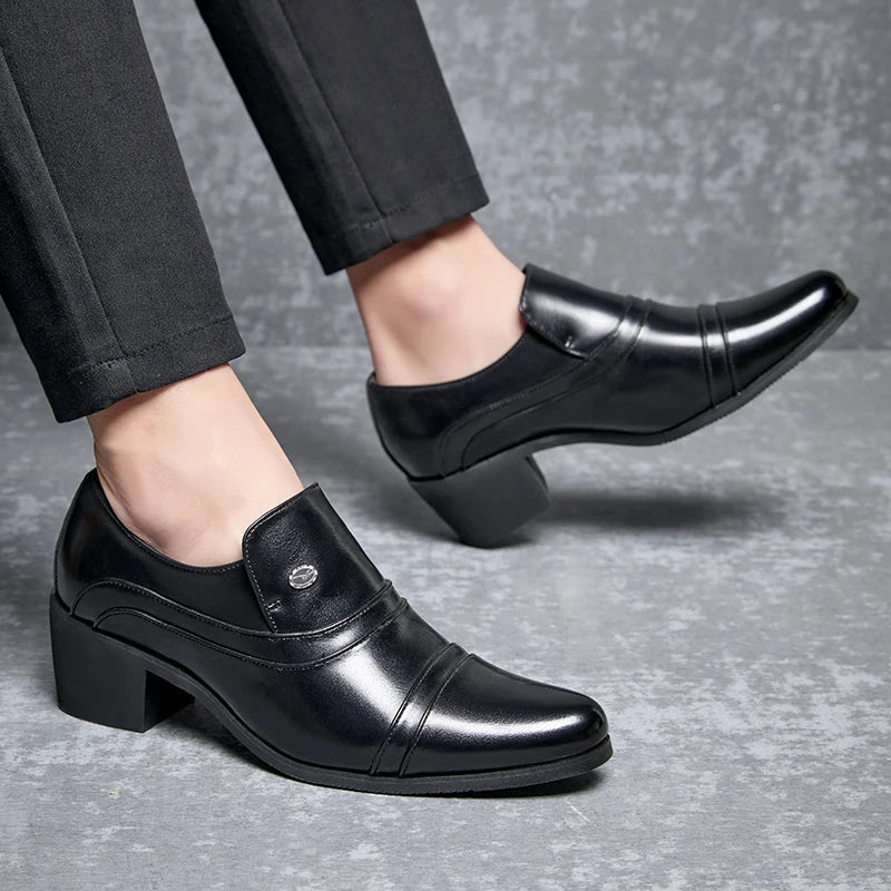 Men Business Formal Height Increasing Leather Shoes Classic Retro Elevated Loafers Lift Dress Shoes for Wedding Banquet Office