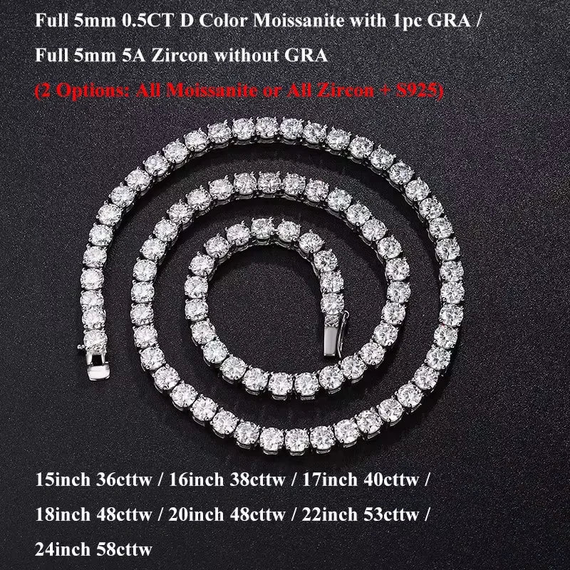 Real 2.5/3/4/5mm Full Moissanite Tennis Necklace for Women 925 Sterling Silver Diamond Neck Chains Necklaces Fine Jewelry