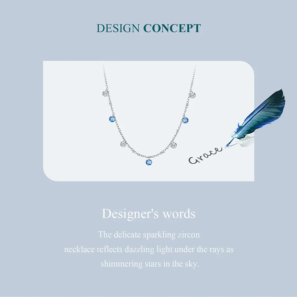 925 Sterling Silver Station Necklace, Simulated Diamond Star Necklace Women CZ Chain Choker Necklace BSN428