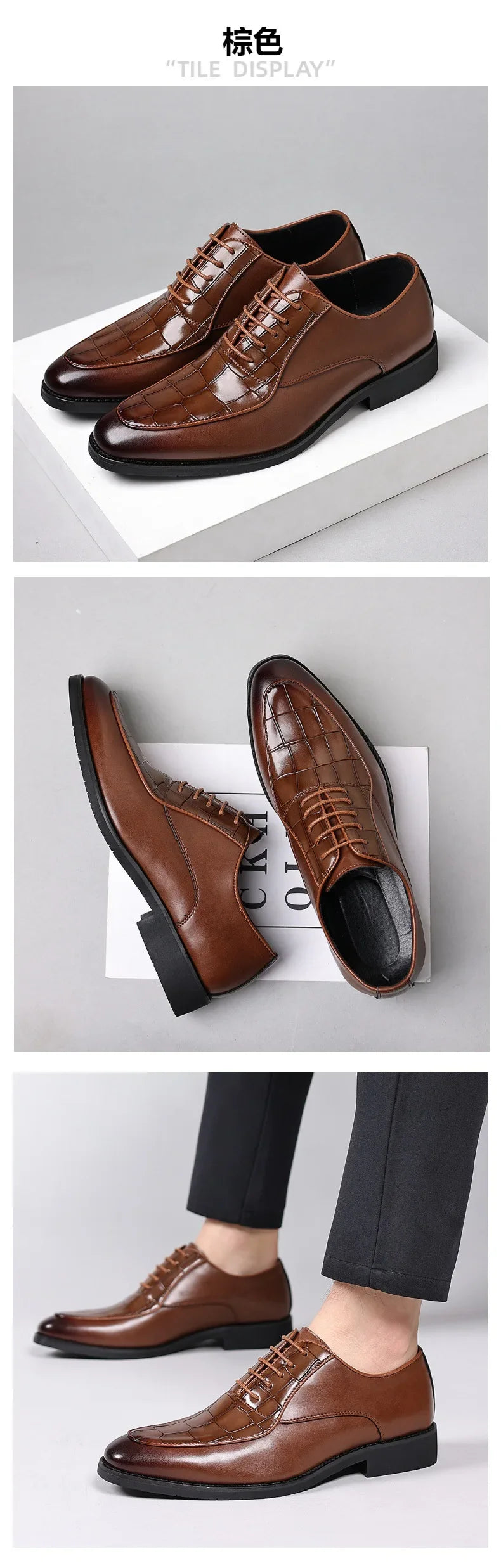 Casual Checkered Retro Business Men's Shoes Soft Sole Big Size Wedding Shoes Male Spring Autumn Lace Designer Leather Shoe Man