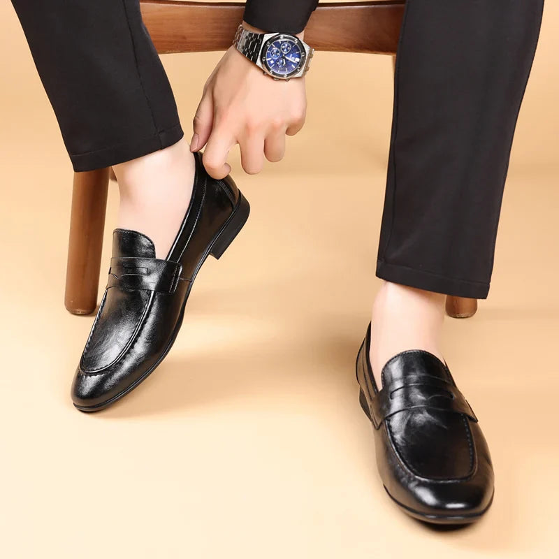 Italian Men High Quality Casual Leather Loafers Casual Business Office Shoes Comfy Outdoor Slip On Flats Fashion Driving Shoes
