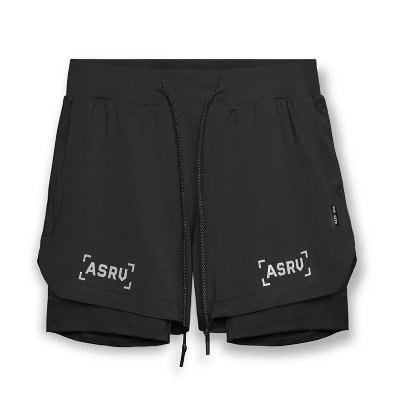 Men's 2 in 1 Double-deck Gym Shorts Quick Dry Summer Running Workout Shorts Zipper Pockets Slim Fit Fitness Training Short Pants