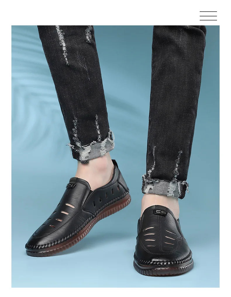Solid Color Business Casual Shoes for Men Breathable Hallow Leather Sandals Male New Designer Fashion Summer Shoes Man